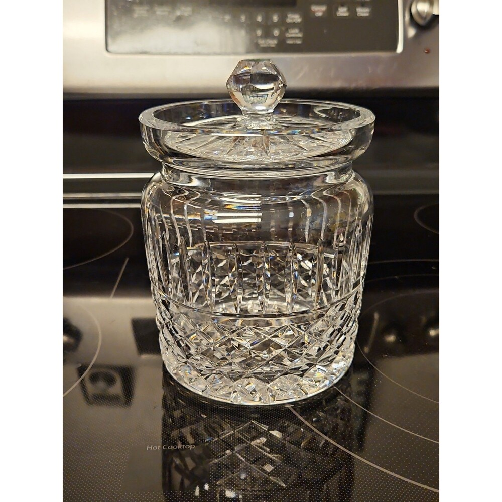 Vintage Waterford Maeve Crystal Biscuit Jar, Glass Barrel Canister, Cookie Jar